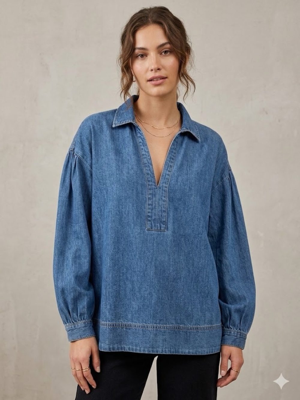 Banana Republic Denim V Neck Shirt - Blue with oversized sleeves